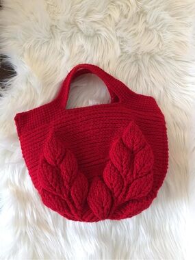 🔥NEW🔥 Crochet Handmade 3D-Leaf Bag, Red Cherries Drawstring Lining | Lunch bag